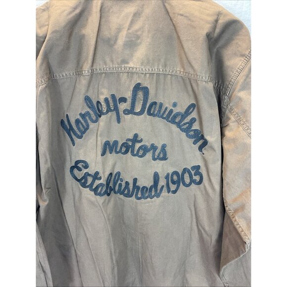 Harley‎ Davison Shirt Mens XL Brown Button Down Long Sleeve Motorcycles Garage - Picture 1 of 9